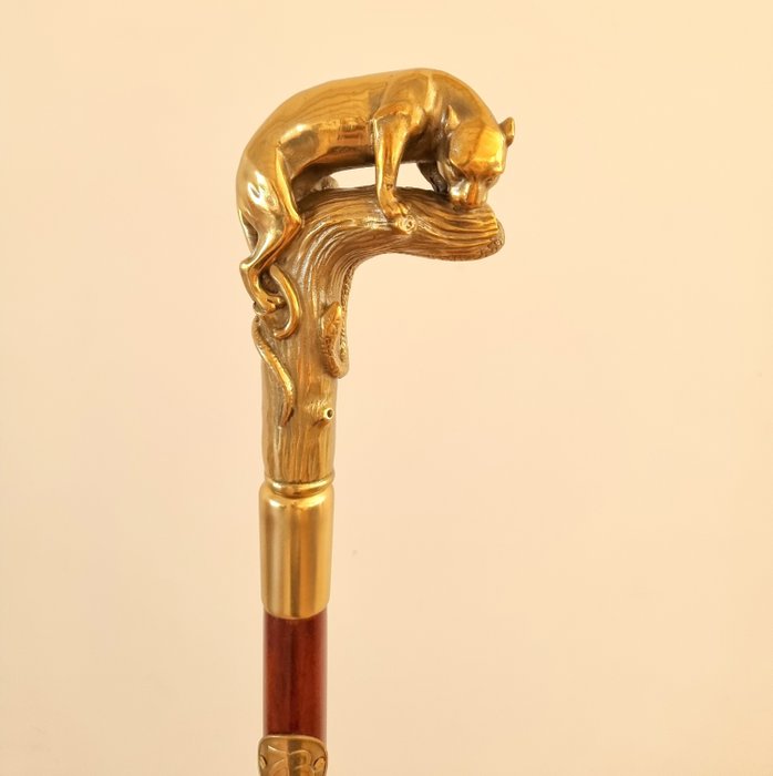 手杖 - 木, 黄铜色