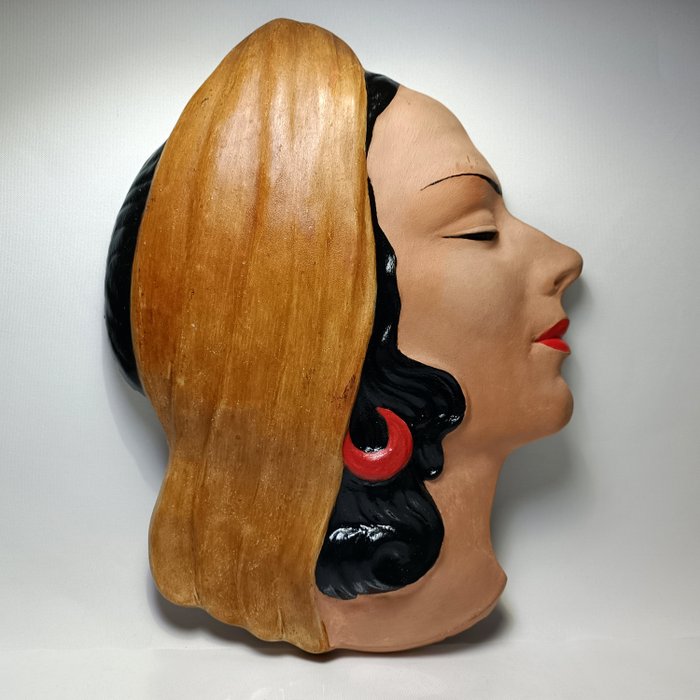 Antal Ceramics - Szobor, Art Deco Wall Mask - 26 cm - Kerámia