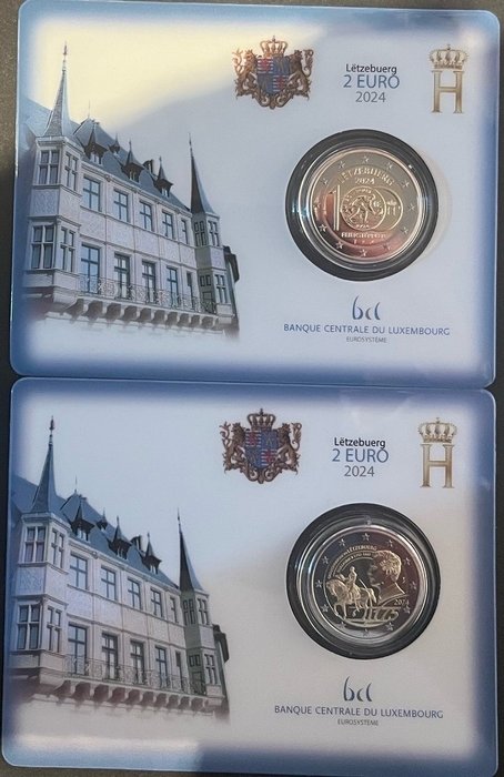 盧森堡. 2 Euro 2024 "100e verjaardag Franc" + "Groot Hertog Willem II" (2 coincards)  (沒有保留價)
