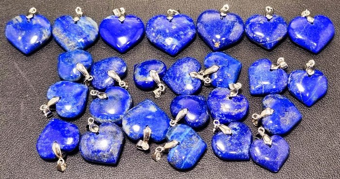 Lapis Lazuli Mineral Stone Heart Pendants - Height: 30 mm - Width: 25 mm- 246 g - (25)