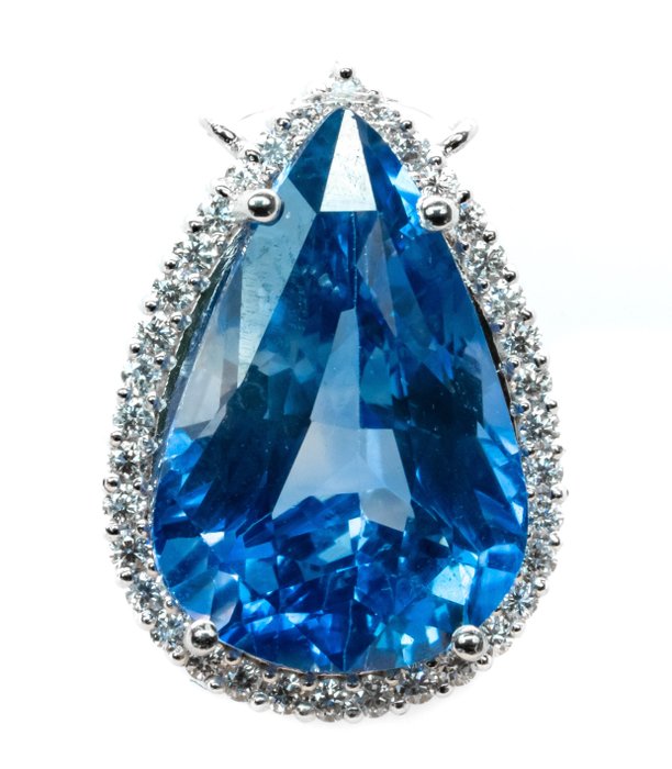 Utan reservationspris - Hänge - 18 kt Vittguld -  9.98 tw. Safir - Sri Lanka - Diamant 