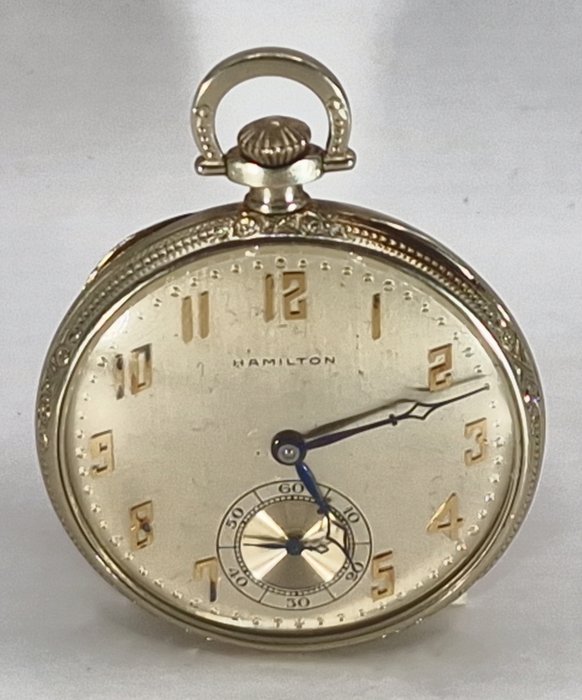 Hamilton Watch & Co Lancaster - 14K Weißgold Lepine Taschenuhr - Schmucklepine - Prunkwerk - USA rundt 1920
