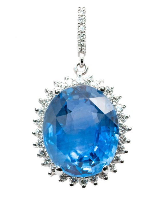 6.49 ct Blue Sapphire (Ceylon) - Pandantiv Aur alb 
