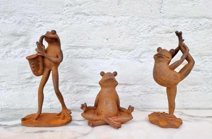 雕像 - Set of three jolly  frogs - 铁（铸／锻）