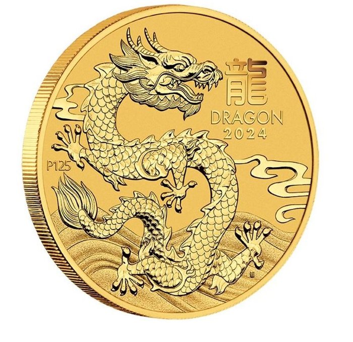 Australia. 5 Dollars 2024 Lunar III - Drache. 1/20 oz - Gold .999 - Perth Mint  (Sin Precio de Reserva)