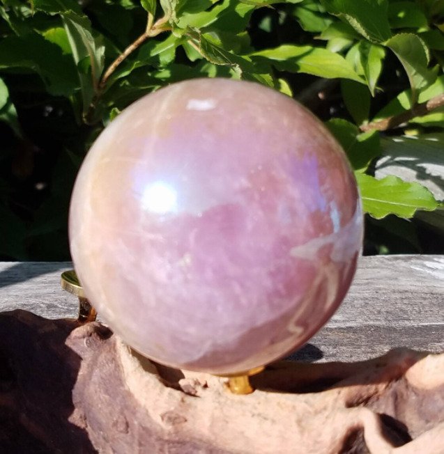 Aura  Rose Quartz Crystal Ball - Height: 95 mm - Width: 95 mm- 1170 g