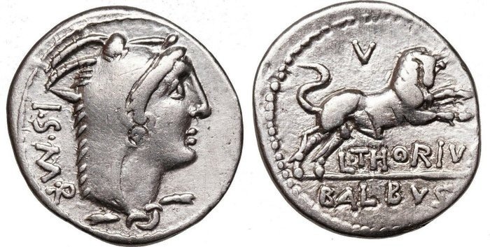 Römische Republik. L. Thorius Balbus, 105 v.u.Z.. Denarius Rome