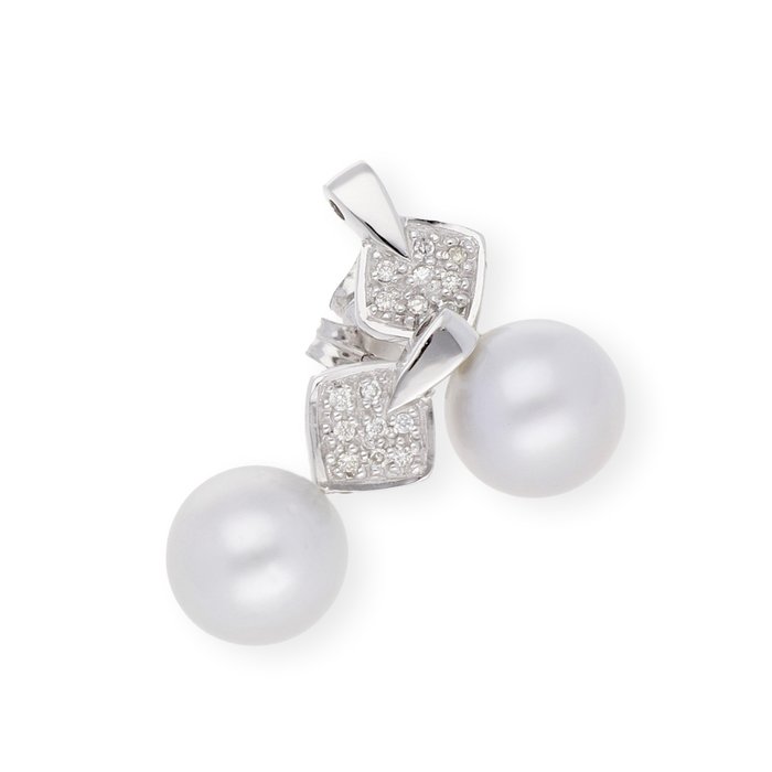 Øredobber - 18 karat Hvitt gull Diamant  (Naturlig) - Perle
