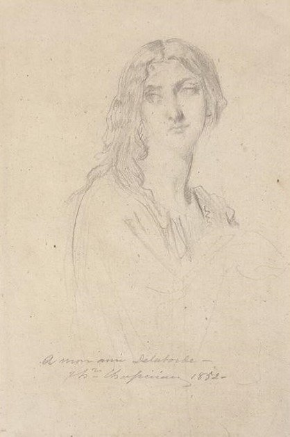 Théodore Chassériau (1819-1856) - Femme nu en buste, de trois-quart à droite, la tête de face