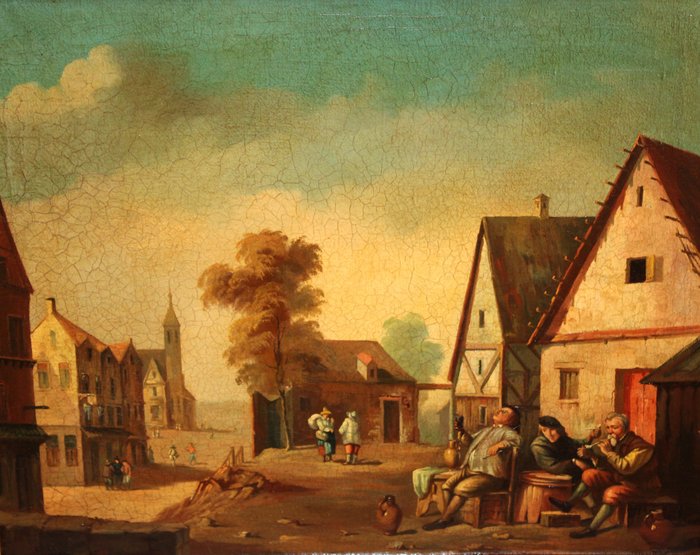 Escuela Holandesa (XIX) - Escena de pueblo