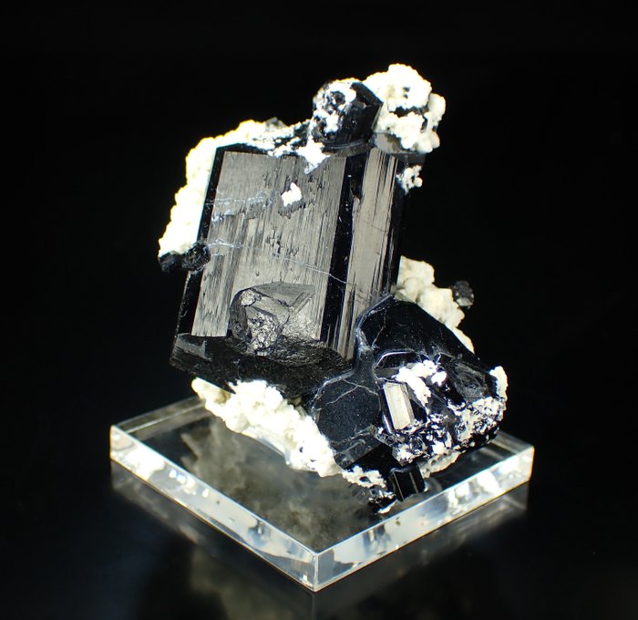 Tourmalin Svært skinnende svart krystallklynge - Høyde: 65 mm - Bredde: 60 mm- 172 g