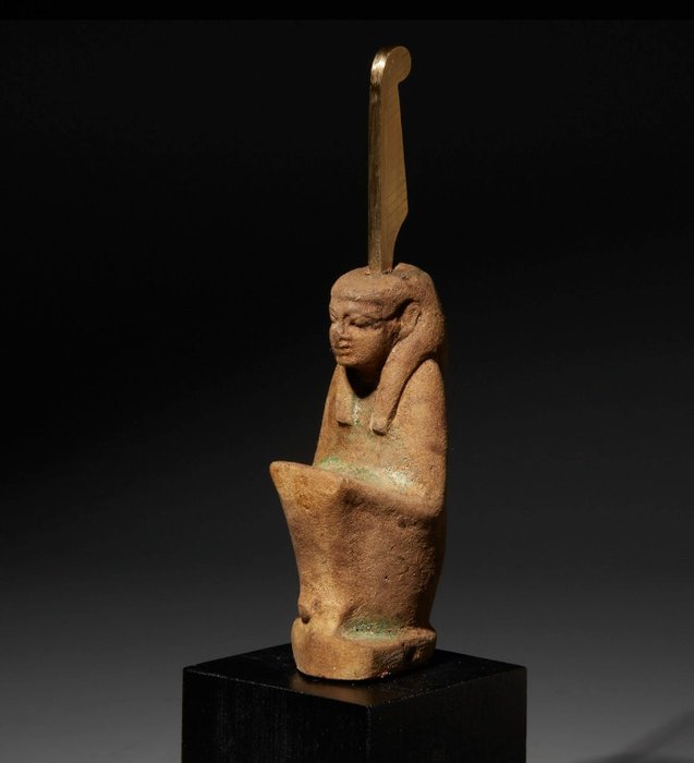 Altägyptisch Fayence Figur der Göttin Maat, die Wahrheit. Spätzeit, 664 - 332 v. Chr. Selten. 17,5 cm H.