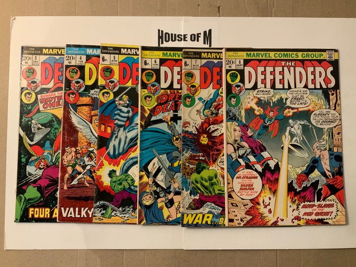 Defenders (1972 Series) # 3, 4, 5, 6, 7 & 8 Bronze Age Gems! Consecutive Run! Starring the Hulk, Dr. Strange, - 1st Appearance of Valkyrie (Barbara Norris)! - 6 Comic collection - Første udgave - 1972/1973
