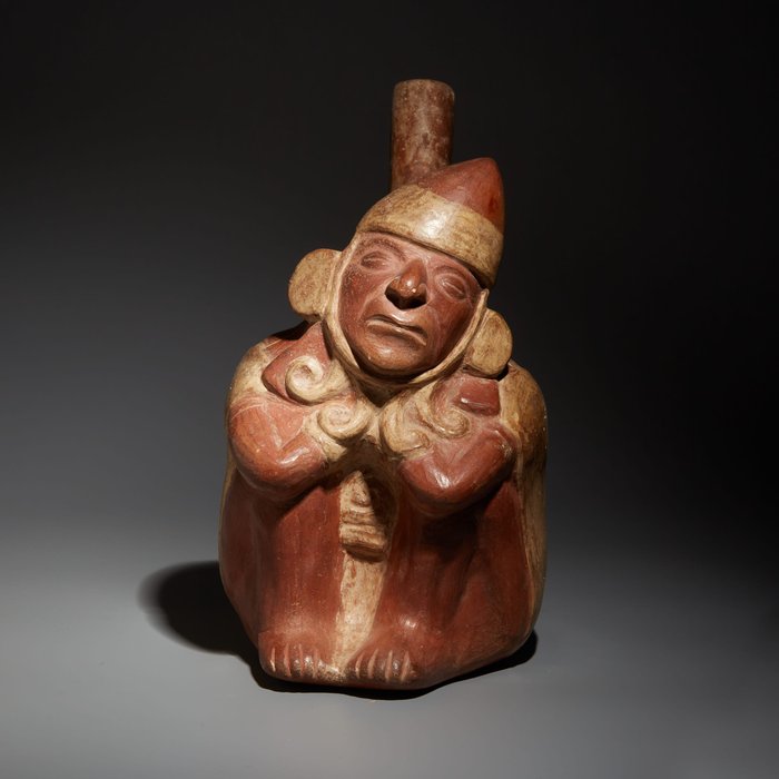 Moche, Peru Terracotta Slapende krijger Huaco. top kwaliteit. C. 100-400 n.Chr. 21cm Hoogte. Spaanse exportvergunning.