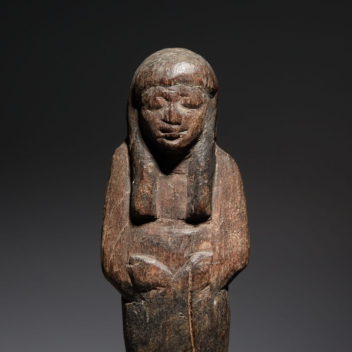 Forntida Egypten Trä Ushebti. Nya kungariket 1550-1070 f.Kr. 22 cm.