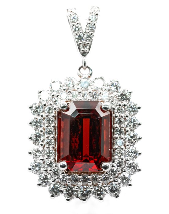 18 quilates Oro blanco - Colgante - 3.56 ct - Espinela rojo anaranjado intenso (Birmania) y diamantes VS
