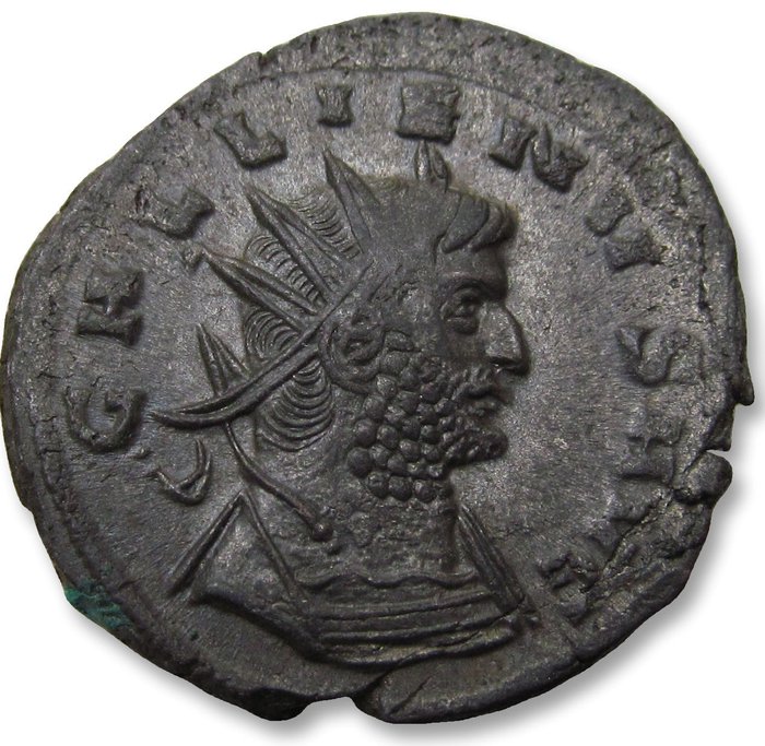 羅馬帝國. 加里恩努斯 (AD 253-268). Silvered Antoninianus Siscia mint 253-268 A.D. - AEQVIT AVG reverse, very sharp portrait -