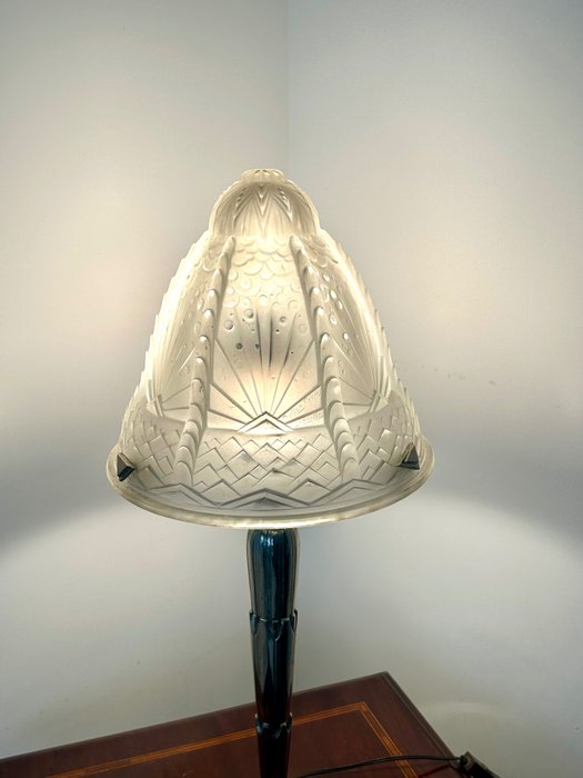 Muller Frères Muller Freres Luneville - Lampe - Flott Art Deco - Bronse (forgylt/sølvfarget/patinert/kaldmalt), Glass