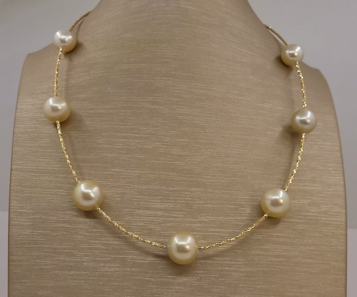 ALGT Certified 11×12.7mm Golden South Sea Pearls – 18 karaat Goud – Halsketting