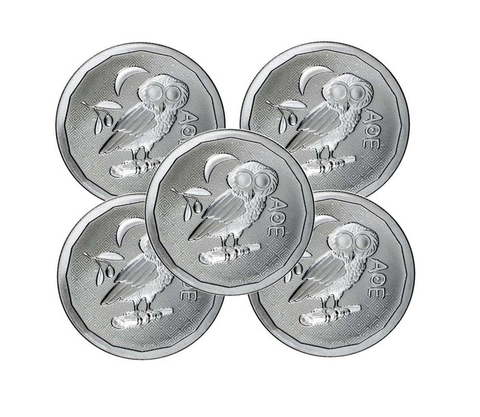 Sankt Helena (Britisches Überseegebiet). 1 Pound 2024 Athenean Owl Silver Coin in capsule, 5 x 1 oz