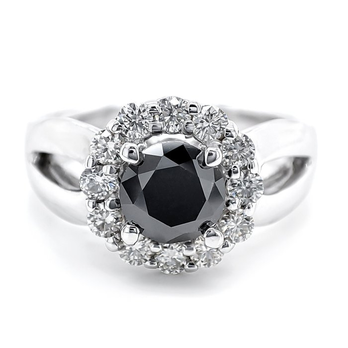 沒有保留價 - 1.48 Carat Fancy Black And White Diamonds - 戒指 - 14 克拉 白金 