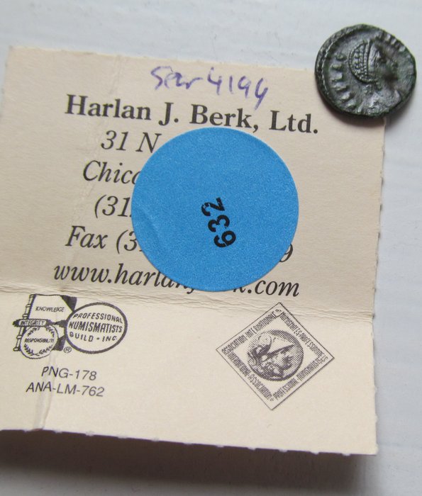 Empire romain. Aelia Flaccilla († 386 apr. J.-C.). 1/2 Follis Heraclea circa 380-383 A.D. - SALVS REIPVBLICAE - Ex Harlan J Berk w ticket - tiny 12mm coin