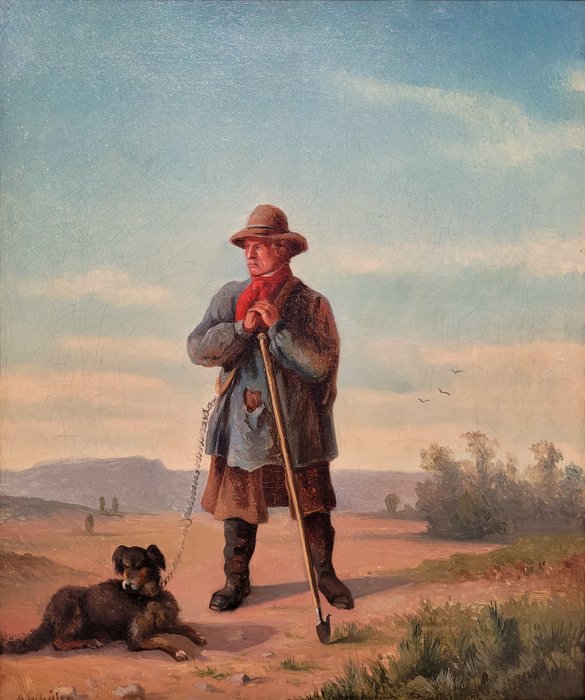 Deutsche Schule (XIX-XX) - Landwirt, Hirte mit Hund