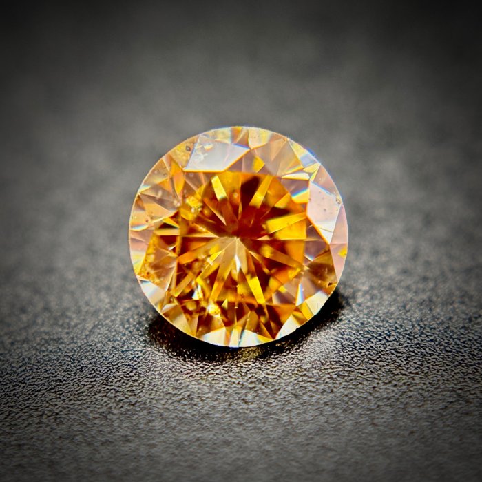 1 pcs 钻石 - 0.33 ct - 圆形 - 浓彩黄带橙 - SI2 微内含二级