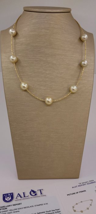 ALGT Certified 11×12.7mm Golden South Sea Pearls – 18 karaat Goud – Halsketting