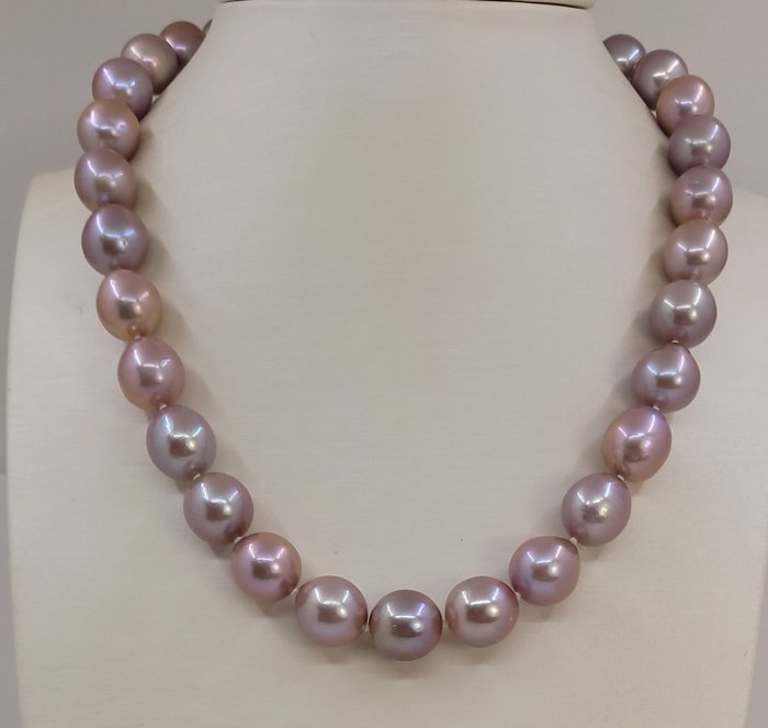 Senza Prezzo di Riserva - Collana Perle d'acqua dolce Edison rosa da 11x13 mm 