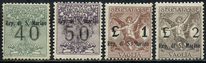 San Marino 1924 - Franqueo adeudado para giros postales, 4 valores - Sassone N. 2/5