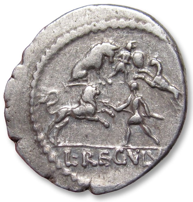 République romaine. L. Livineius Regulus, 42 av. J.-C.. Denarius Rome mint - gladiators versus animals scene - scarce