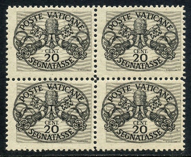 Vatikanstadt 1946 - Portogebühr 20 Cent. breite Linien und graues Papier. Der Schlüsselwert der Vierzeilerreihe - Sassone 14/I