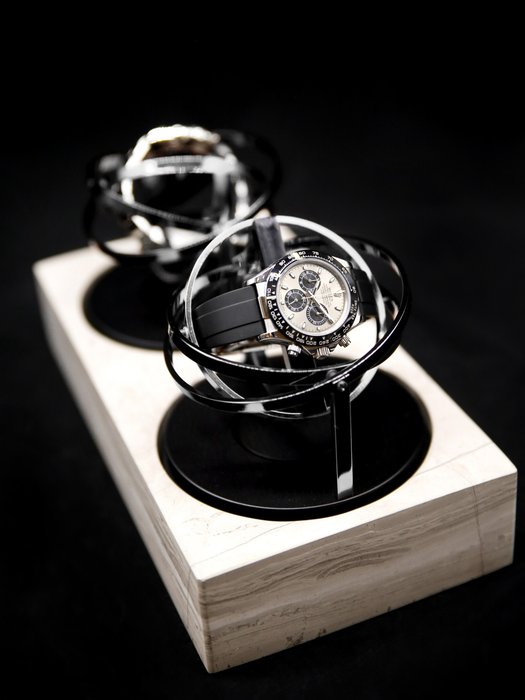 The Voyager II - Limited Edition xxx/287 - Marble Watch Winder - Silver/Brown Marble -  Tourbillon /