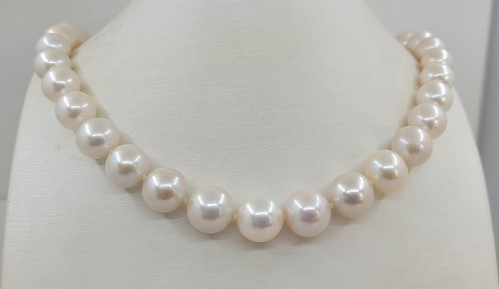 11x14mm Round White Edison Pearls - Necklace - 14 kt. White gold