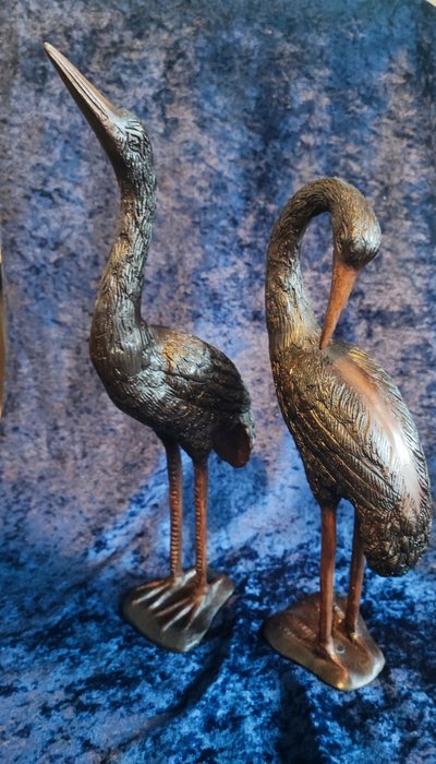雕塑, pair of bronze flamingos - 40 cm - 黄铜色