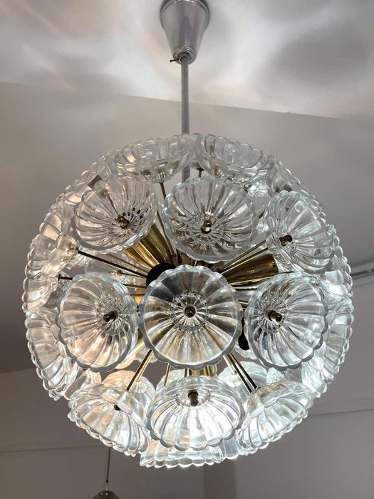 VEB Kristallleuchte Ebersbach - Lustre - Fleur de Pustel - Aluminium, Laiton, Verre