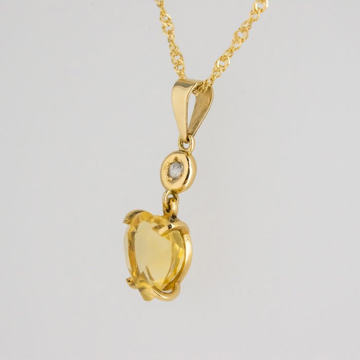 Ciondolo - 18 carati Oro giallo Diamante  (Naturale) - Quarzo citrino 