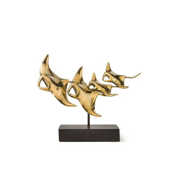 Γλυπτό, NO RESERVE PRICE - Bronze sculpture of a Manta Ray family - 24 cm - Μπρούντζος