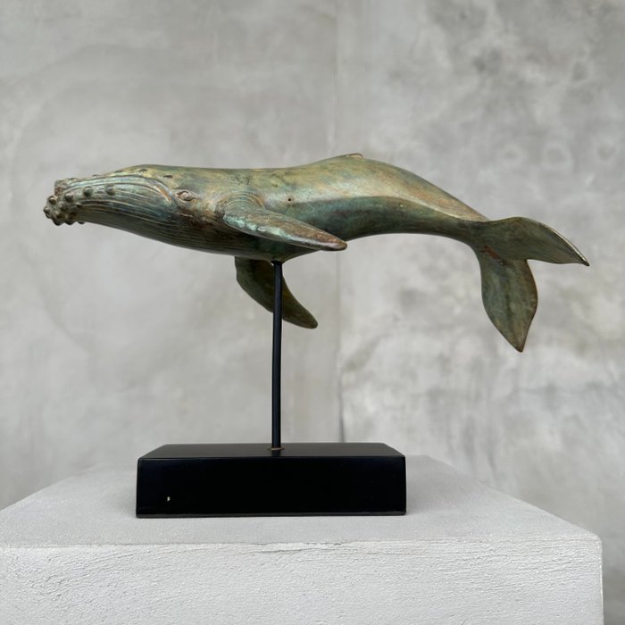 Szobor, NO RESERVE PRICE - Blue Whale Sculpture - 18 cm - Bronz