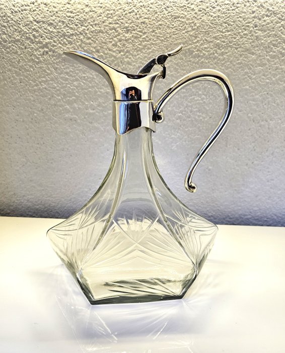 Antieke 6-kantige Wijnkaraf / - Dekanter (1) - Versilbert, Glas (geschliffen)