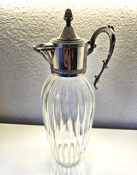 Italiaans kristal verzilverde claret jug - 醒酒器 (1) - 银盘, 玻璃（切割）