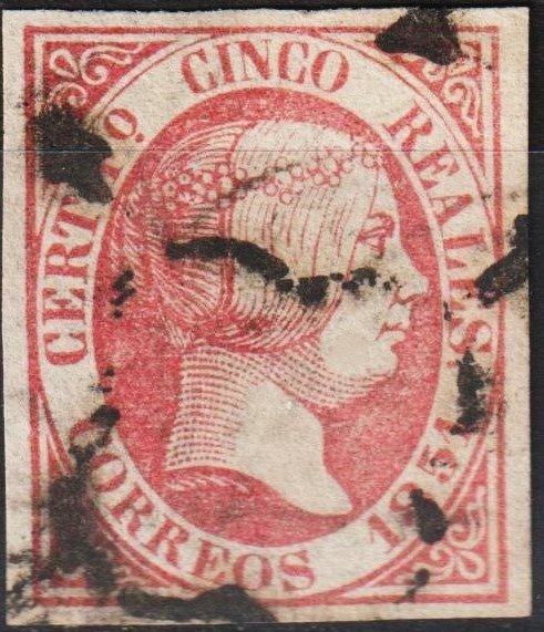 España 1851 - sello - Edifil 9 - Isabel II - 9r. rosa. LUJO