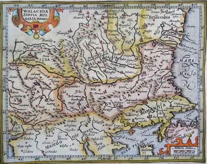 歐洲, 地圖 - 羅馬尼亞/保加利亞/摩爾多瓦/馬其頓/土耳其/希臘/塞爾維亞......; Hondius / Mercator / Janssonius - Walachia, Servia, Bulgaria, Roman. - 1601-1620