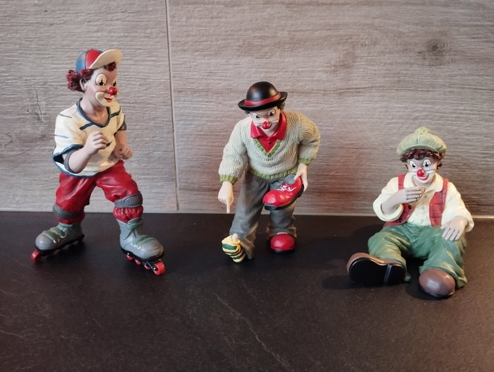 Figurine - 3 vintage Gilde Clowns -  (3) - Resin/ Polyester