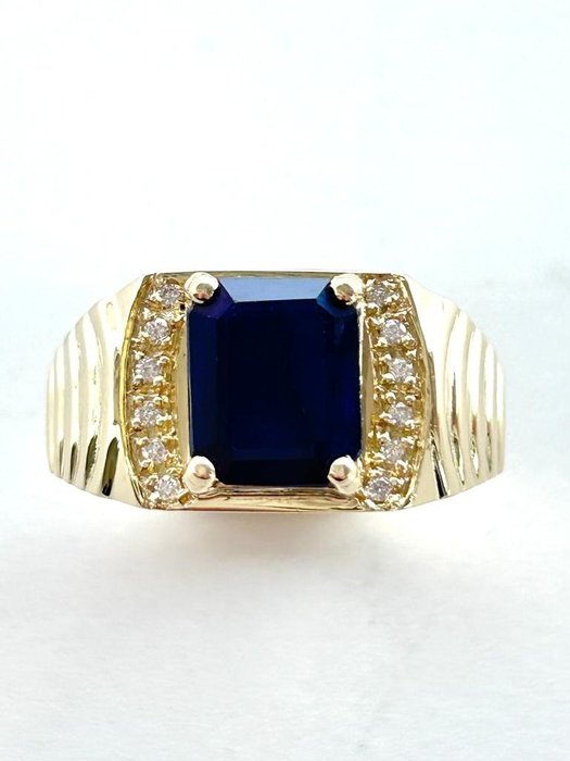 戒指 - 黃金 八角形 藍寶石 - 鉆石 