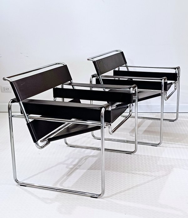 Knoll International - Marcel Breuer - Fåtölj (2) - Wassily Chair - Läder, Stål