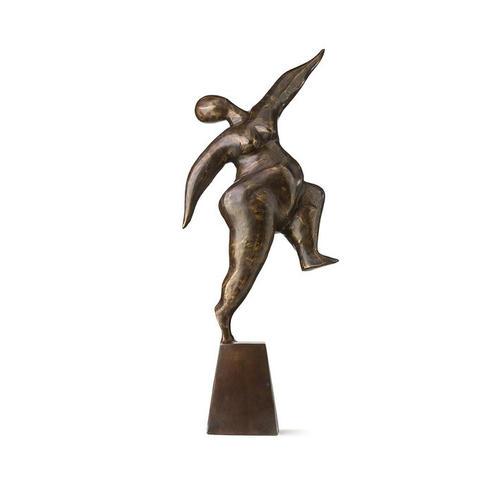 雕塑, NO RESERVE PRICE - Statue of a Volupuous Lady doing a Handstand - Patinated Bronze - 53.5 cm - 黄铜色