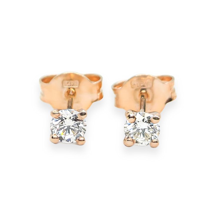 小型钉状耳环 - 14K包金 玫瑰金 钻石