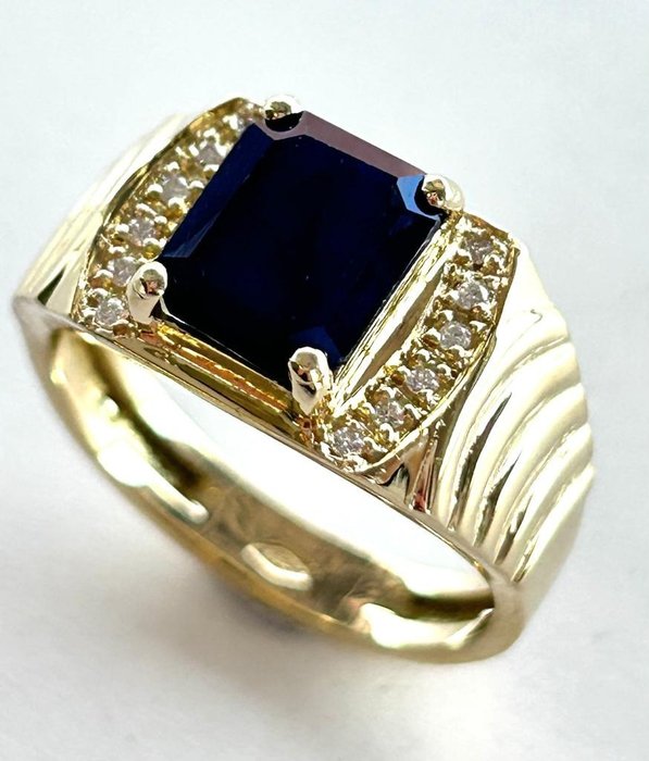 Δαχτυλίδι - 18 καράτια Κίτρινο χρυσό Ζαφείρι - Διαμάντι